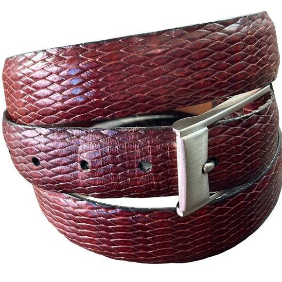 Allen Edmonds Brown Leather Belt Italian Calfskin Embossed Snake Print Men's 42 - Picture 1 of 9
